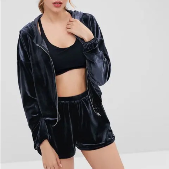 Zaful Velvet Zip Hoody - Picture 2 of 5